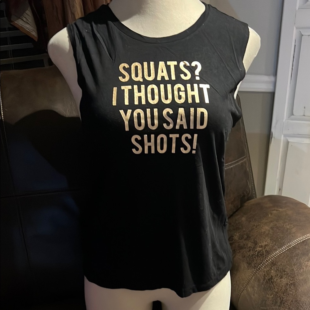 Express Black Tank Top with Gold Text